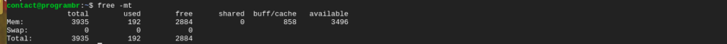 If you want to see memory usage and Total memory, use free-mt command in terminal.