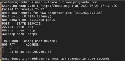 nmap --trace out command