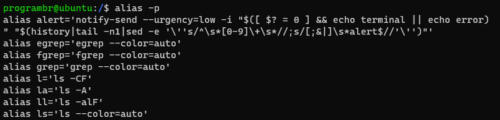 alias -p command in linux