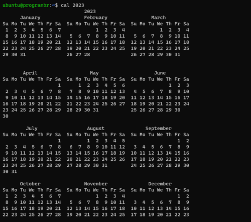 cal Year command in Linux