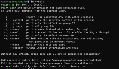 id --help command in linux