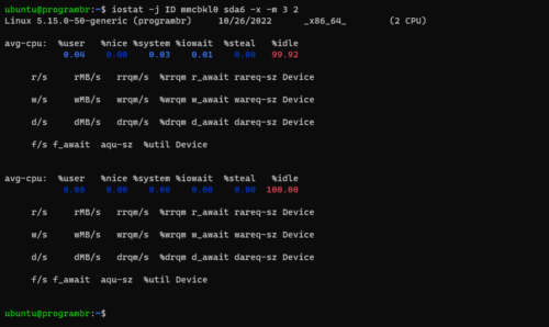 iostat -j ID mmcbkl0 sda6 -x -m 3 2 command in linux